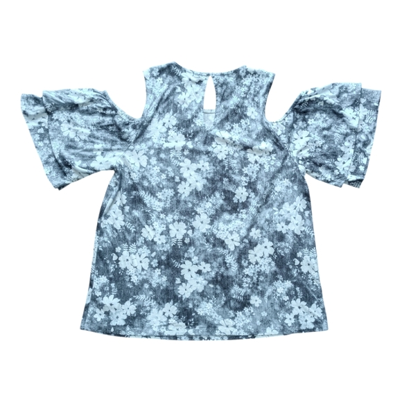 MICHAEL Michael Kors Blue Floral Cotton Cold Shoulder Short Sleeve Top Women's M - Picture 10 of 15
